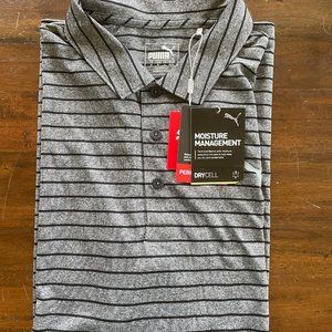 NWT Men's Puma golf polo grey and black stripe